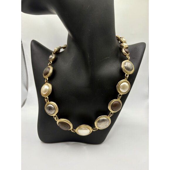 Vintage Liz Claiborne Gold Tone Reversible Necklace Faux Pearls - Picture 1 of 5